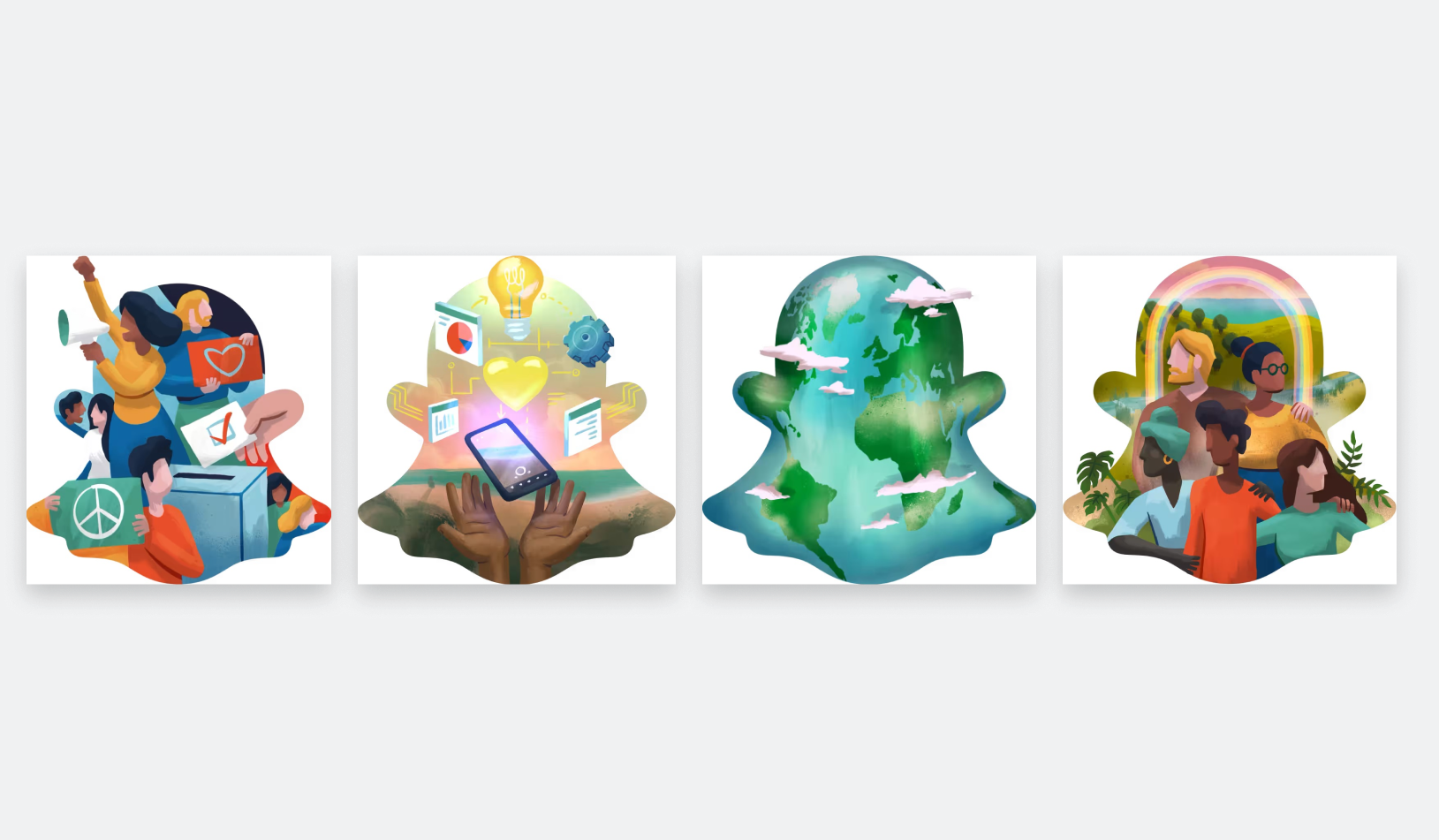 Snap Inc ghost logos crafted with special illustrations.